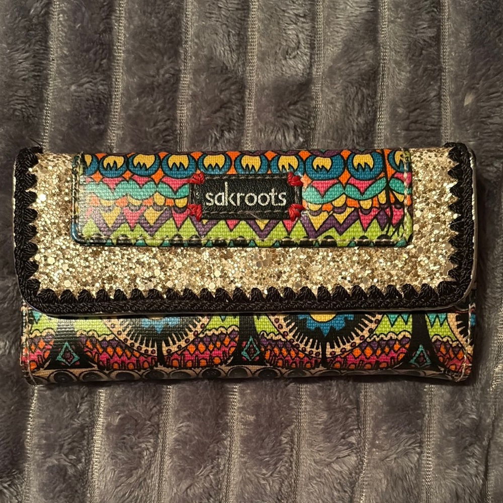 Sakroots Gold Wallet with Bohemian Embroidery